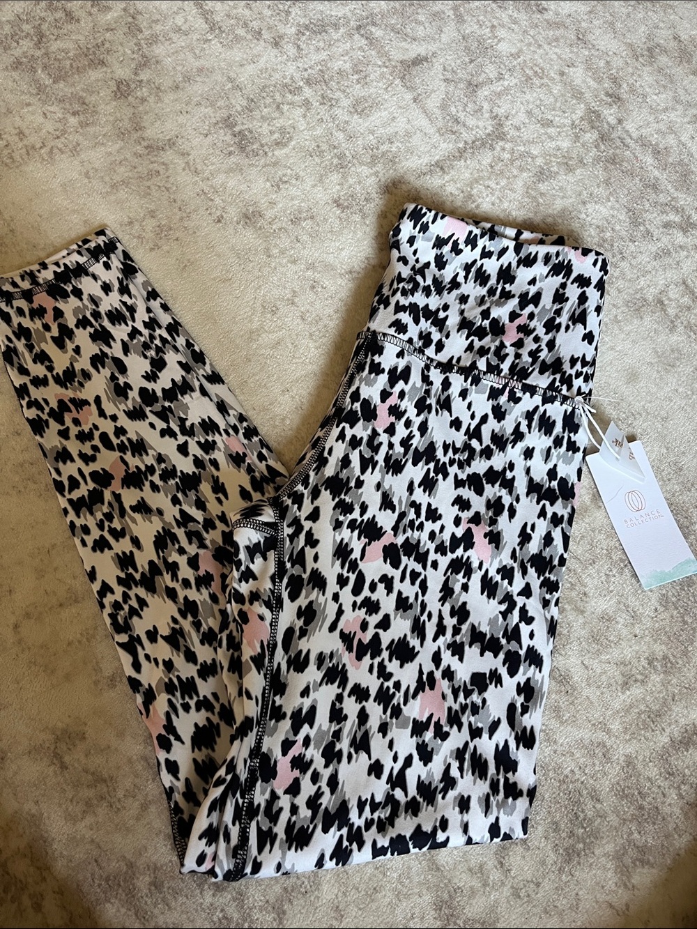 Balance Collection White Jagged Animal Print Leggings with Pink Accents